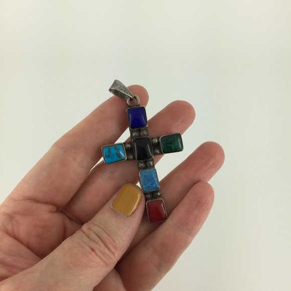 VINTAGE . NATIVE AMERICAN CROSS . 925 STERLING - Picture 14 of 16